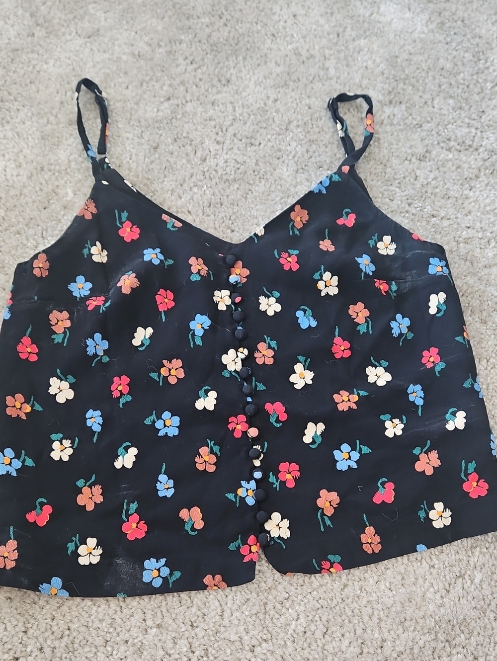 Madewell Black Floral Cami with Colorful Accents